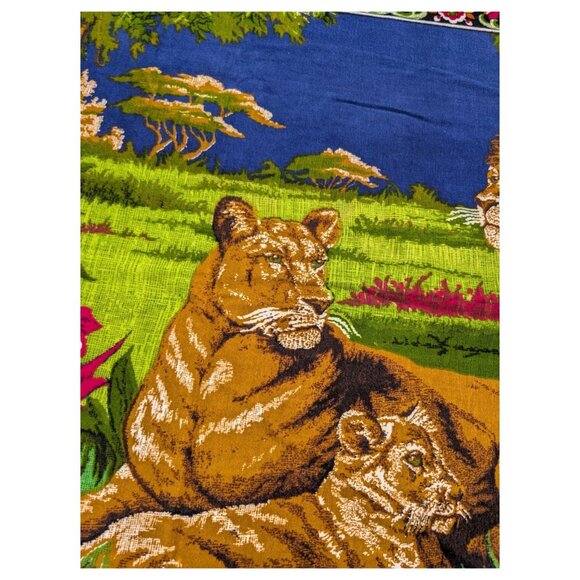 Vintage Tapestry Wall Hanging Lion In A Jungle 54" x 38" - Picture 3 of 9